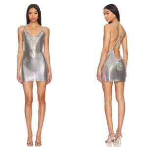 MICHAEL LO SORDO Cross Drape Chain Mail Mini Dress in Silver Size 6